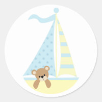 Sail Boat Bear Baby Shower Stickers