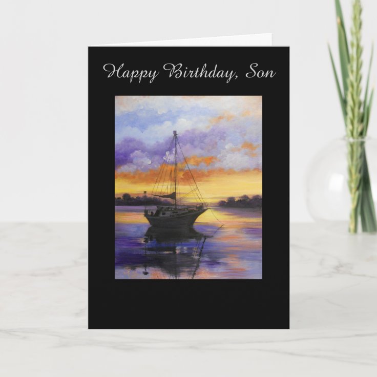 Sail boat Birthday card for Son | Zazzle