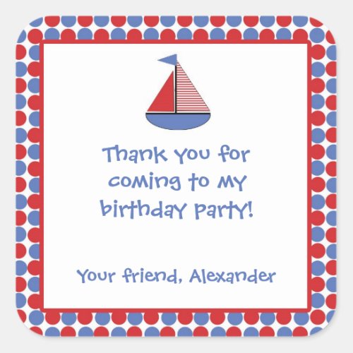 Sail Boat Birthday Party Favor Sticker Red Blue