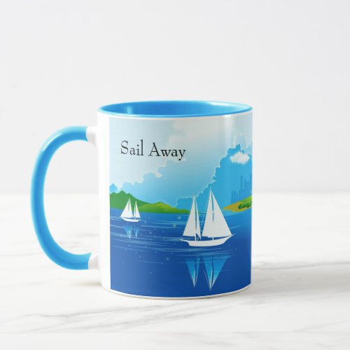 Sail Boat Blue Coffee Mug Tea Cup