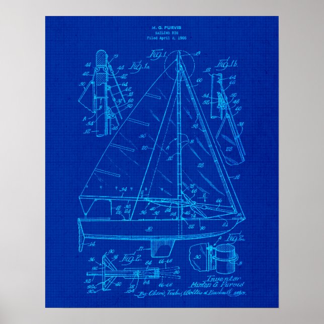 Sail Boat Blueprint no. 3 Nautical Themed Art  Poster (Front)