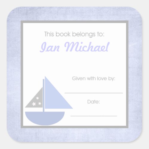 Sail boat Book Plate BOOKPLATE Blue Gray Boy