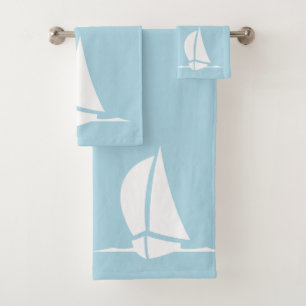 sail boat & compass in light blue bath towel set