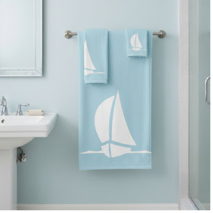 sail boat & compass in  light blue bath towel set