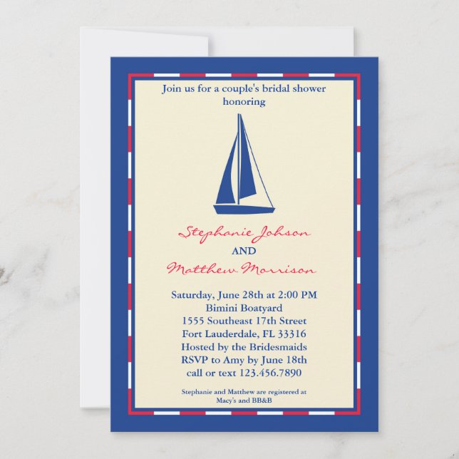 Sail Boat Couple's Bridal Shower Invitation (Front)