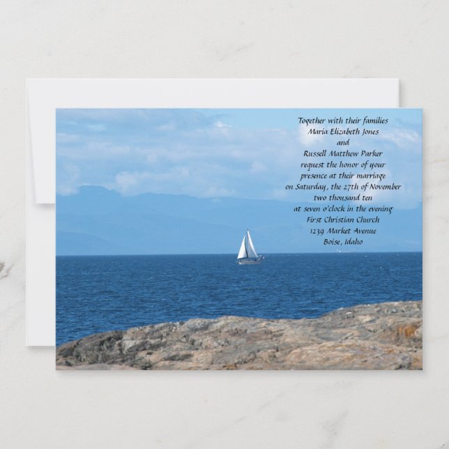 Sail Boat in Deep Blue Water Wedding Invitation (Front)
