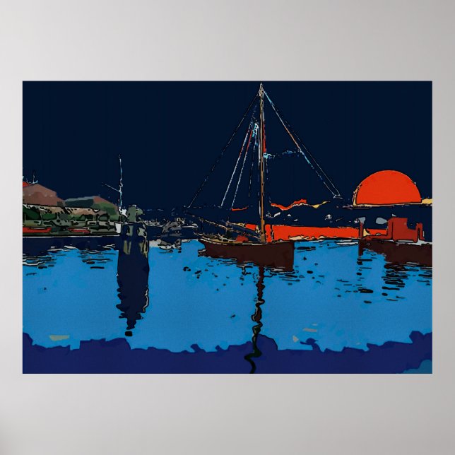 Sail Boat In Harbor Poster (Front)