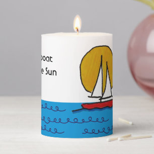Sail Boat in the Sun Deep Red Pillar Candle
