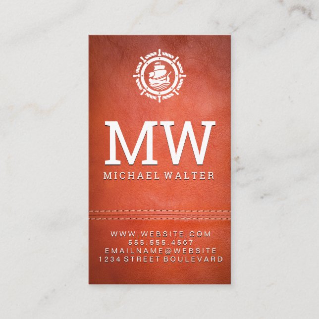 Sail Boat Logo | Leather | Double Stitched Business Card (Front)