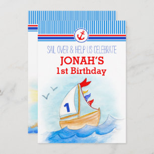 Sail boat nautical boys first birthday invite