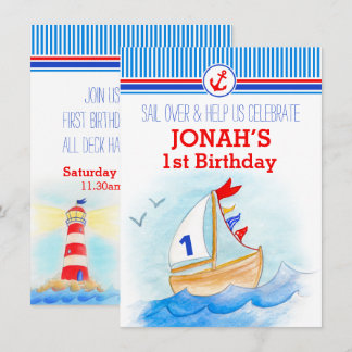 Sail boat nautical boys first birthday invite