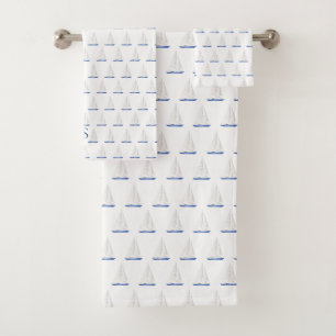 Sail Boat Nautical Monogram Bath Towel Set