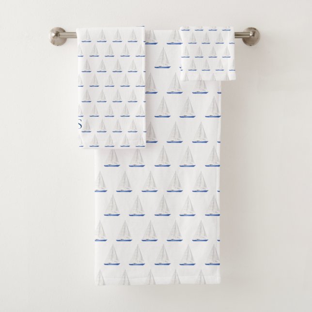 Sail Boat Nautical Monogram Bath Towel Set (Insitu)
