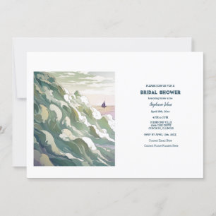 Sail Boat Nautical Ocean Art Wedding Bridal Shower Invitation