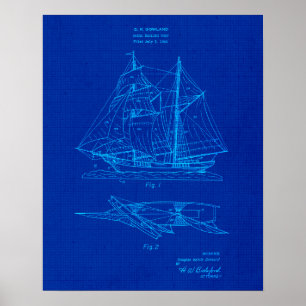 Sail Boat no. 2 Patent Blueprint Coastal Theme Art Poster