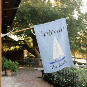Sail Boat on Chambray background House Flag