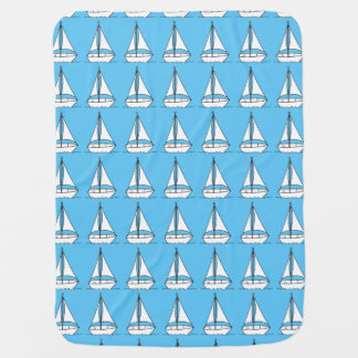 Sail boat outlines on blue baby blankets