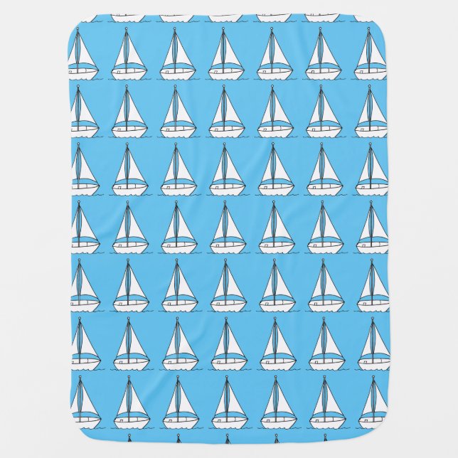 Sail boat outlines on blue baby blankets (Front)