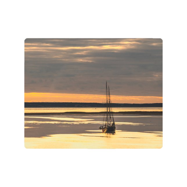 Sail boat over the sunrise metal print (Front)