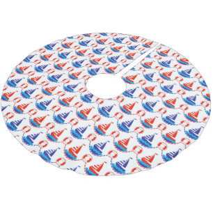 Sail Boat Pattern Brushed Polyester Tree Skirt