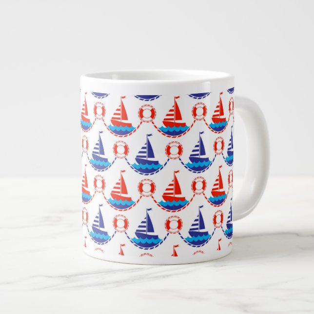 Sail Boat Pattern Giant Coffee Mug (Front Right)