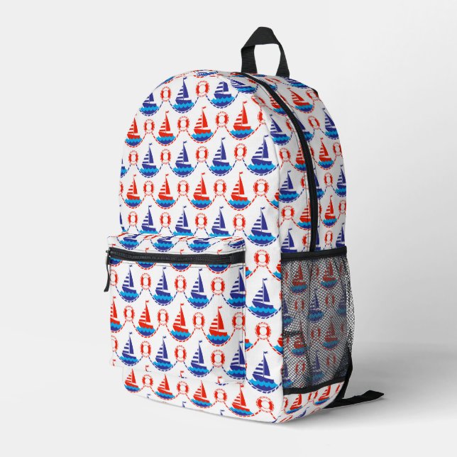 Sail Boat Pattern Printed Backpack (Back Corner Right)