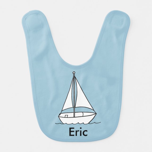 Sail Boat Personalized Name Baby Bib (Front)