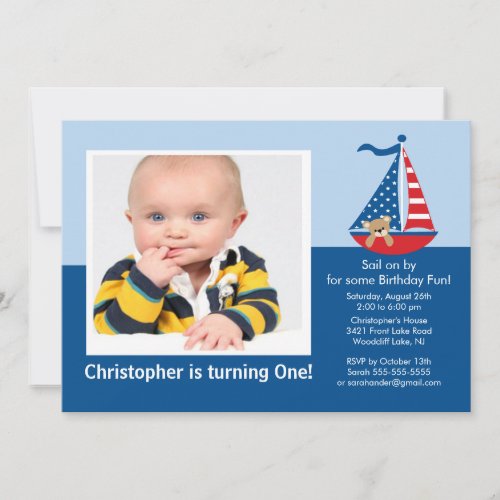 Sail Boat Photo Birthday Invitation