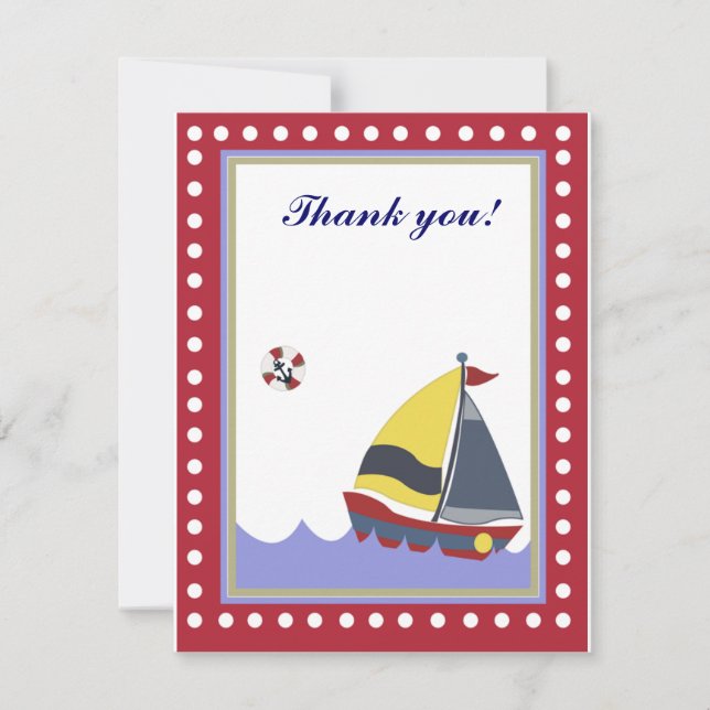 Sail Boat Red border Thank you note flat Card (Front)