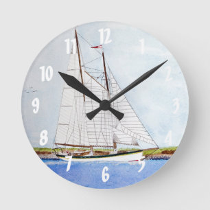 Sail Boat Sailing Ship Monogram Initial Wall Clock