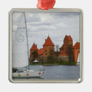 Sail boat with Island Castle by Lake Galve, Metal Ornament