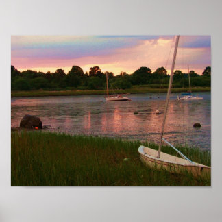 sail boats low tide rock nook kingston poster
