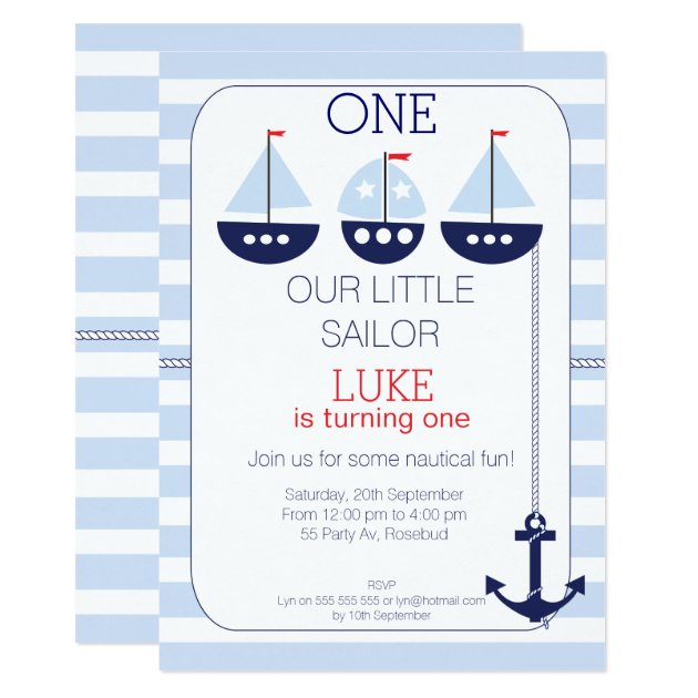 Sail Boats Nautical 1st Birthday Invitation