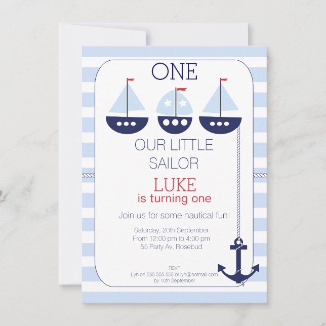Sail Boats Nautical 1st Birthday Invitation (Front)