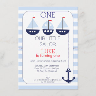 Sail Boats Nautical 1st Birthday Invitation