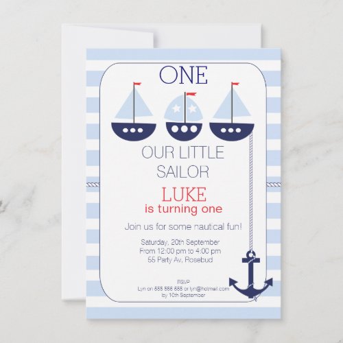 Sail Boats Nautical 1st Birthday Invitation