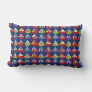 Sail Boats, Nautical Pillow, Colorful Sailboats Lumbar Pillow