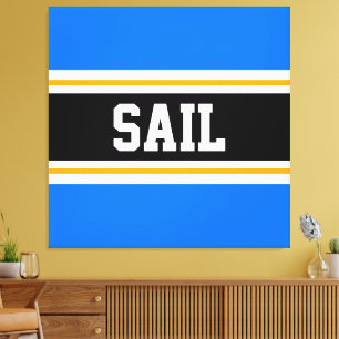 SAIL Bright Blue Black White Orange Racing Stripes Canvas Print