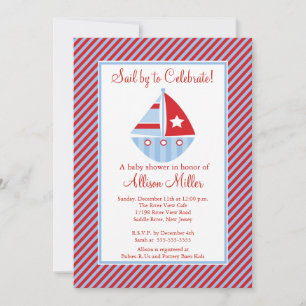 Sail By Sailing Sailboat Boy Baby Shower Invitation