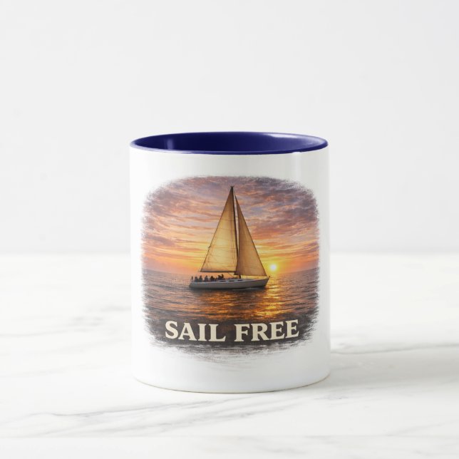 Sail Free Mug Sunset Sailboat Coffee Mug Ocean Bea (Center)