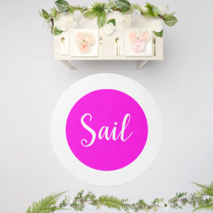 SAIL Fun Round Chic Bright Pink White Rim Stripe Outdoor Rug