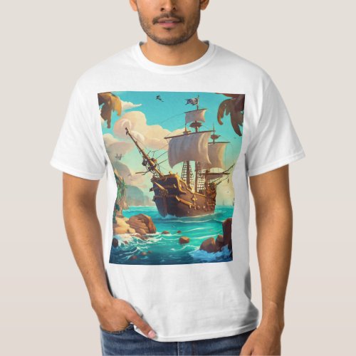 Sail into Adventure Pirate Ship  Parrot T_Shirt