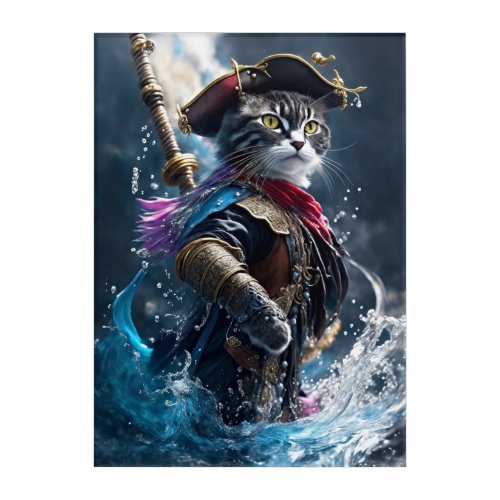 Sail into Whimsy Monocolor Cat Pirate Acrylic Print