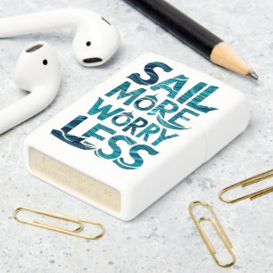 Sail More Worry Less Ocean Wave Typography Artwork Zippo Lighter