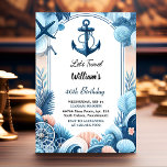 Sail Ocean Waves Travel Anchor Yacht 50th Birthday Invitation