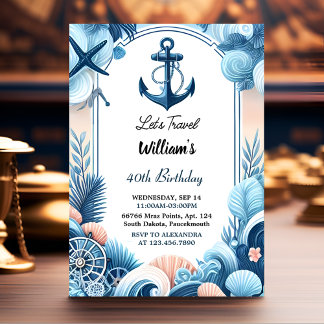 Sail Ocean Waves Travel Anchor Yacht 50th Birthday Invitation