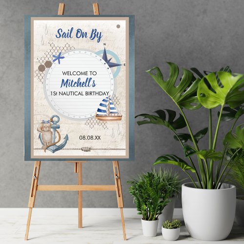 Sail On By First Nautical Birthday Welcome Sign