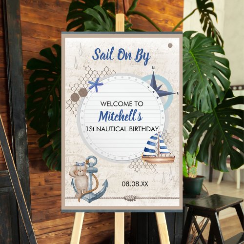 Sail On By First Nautical Birthday Welcome Sign