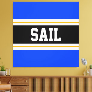 SAIL Royal Blue Black White Orange Racing Stripes Canvas Print