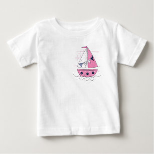 Sail Ship Girly Porthole Pink White Polka Dot  Baby T-Shirt